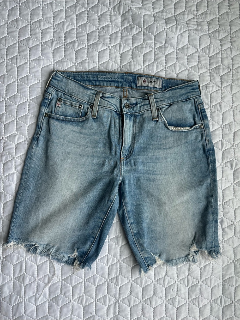 AG Adriano Goldschmied Light Blue Distressed Denim Cutoff Shorts